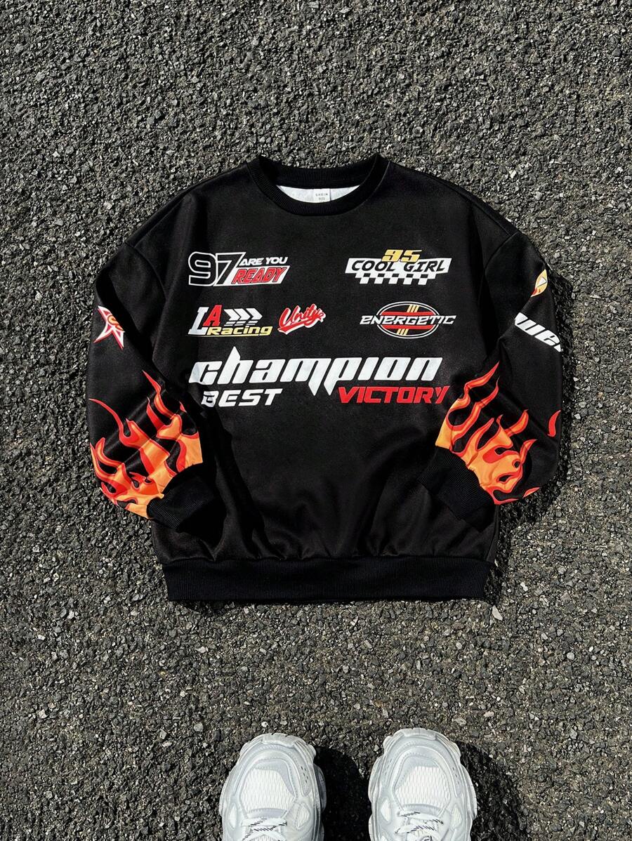 SHEIN Tween-Mädchen Sweatshirt in Strickoptik mit lockerem Schnitt, Rundhalsausschnitt und Buchstaben Aufdruck, einfarbig