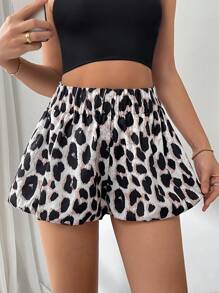 INAWLY Shorts sueltos y a la moda con cintura elástica, estampado de leopardo y floral, diseño de murciélago para mujeres