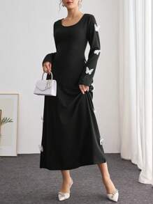 Modelyn 1 pieza Elegante vestido largo para mujer con aplicación de flor 3D en forma de mariposa, vestido de noche largo