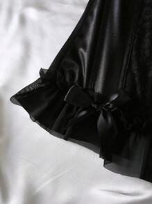 Women Lace Splice Ruffle Trim Halter Sexy Bustier Underwear Outer For Going Out - Black - View 4