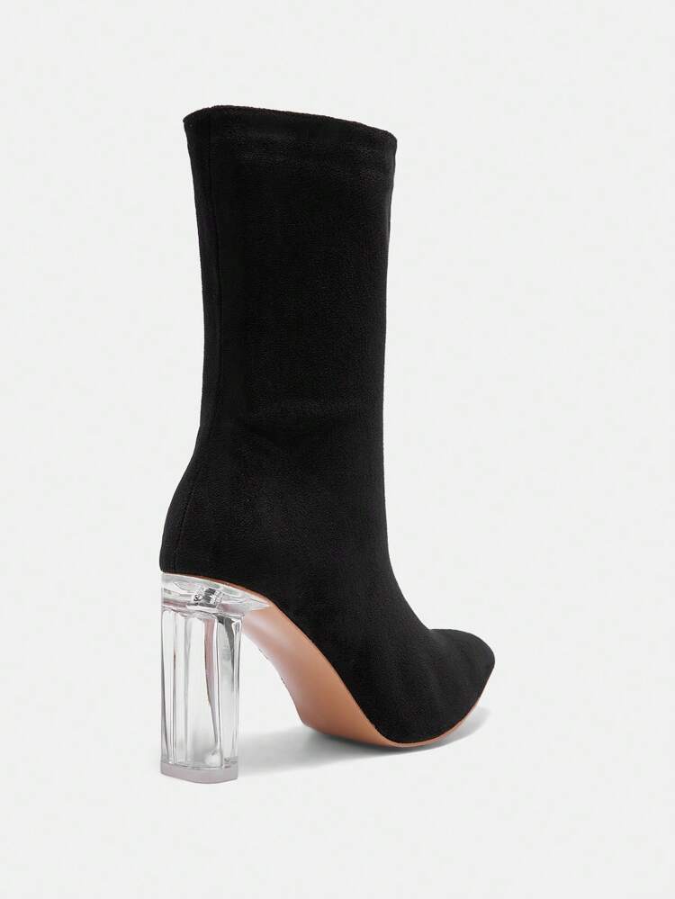 CUCCOO BIZCHIC Pointed Toe Transparent Heel Solid Color Mid-Calf Boots For Women For Christmas And New Year Holiday Vibe Fall And Winter Valentines