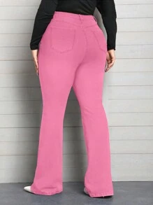 SHEIN Privé Plus Size Women Pink Skinny High Stretch Flare Jeans   Summer Outfits For Women Festival Outfits Elegant Business Casual Woman Jeans Pink - Pink - View 2