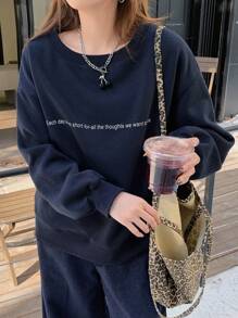 DAZY Women Oversized Off Shoulder Letter Print Sweatshirt