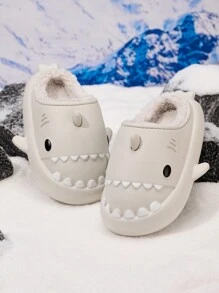 1pair Children's Indoor Slippers, Outdoor Shark Design Cute Shoes For Little Girls, Warm Lining For Autumn/Winter