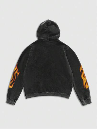 Street Life Men's Letter & Number Print Washed Vintage Style Hoodie, High Street