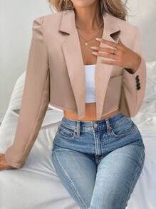 Chiquease Women's Casual Notched Collar Short Long Sleeve Blazer Jacket For Commuting, Autumn