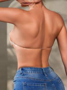 Solid Silicone One-Piece Strapless Bra - Apricot - View 2