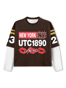 Manfinity EMRG Men's Casual Lip Print Round Neck Long Sleeve T-Shirt, Autumn
