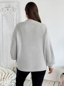 SHEIN Clasi Suéter de punto con lazo como detalle, de uso diario y casual, talla grande, para otoño/invierno - Gris Claro - Ver 2