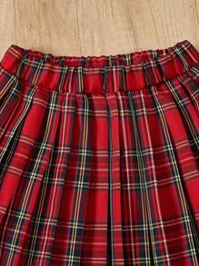 SHEIN 2 件套青少年女孩休闲针织背心衬衫和迷你裙套装 - 紅色 - 查看 7