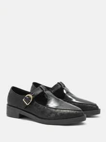 CUCCOO CURVES Zapatos oxford de mujer con suela gruesa y plataforma, puntera puntiaguda, de color negro sólido, de slip-on y cordones, aptos para todas las estaciones