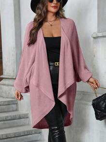 SHEIN LUNE Plus Size Solid Color Stand Collar Casual Versatile Long Sleeve Knit Cardigan, For Winter