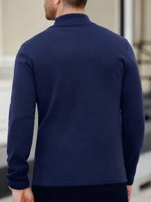 Manfinity CasualCool Men Casual Long Sleeve Minimalist Letter Embroidery T-Shirt Everyday Wear, For Going Out, For Husband - Navy Blue - View 2