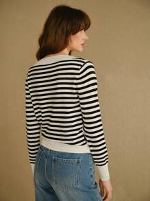 MOTF STUDIO WOOL STRIPED PATTERN BUTTON FRONT 2 IN 1 SWEATER
