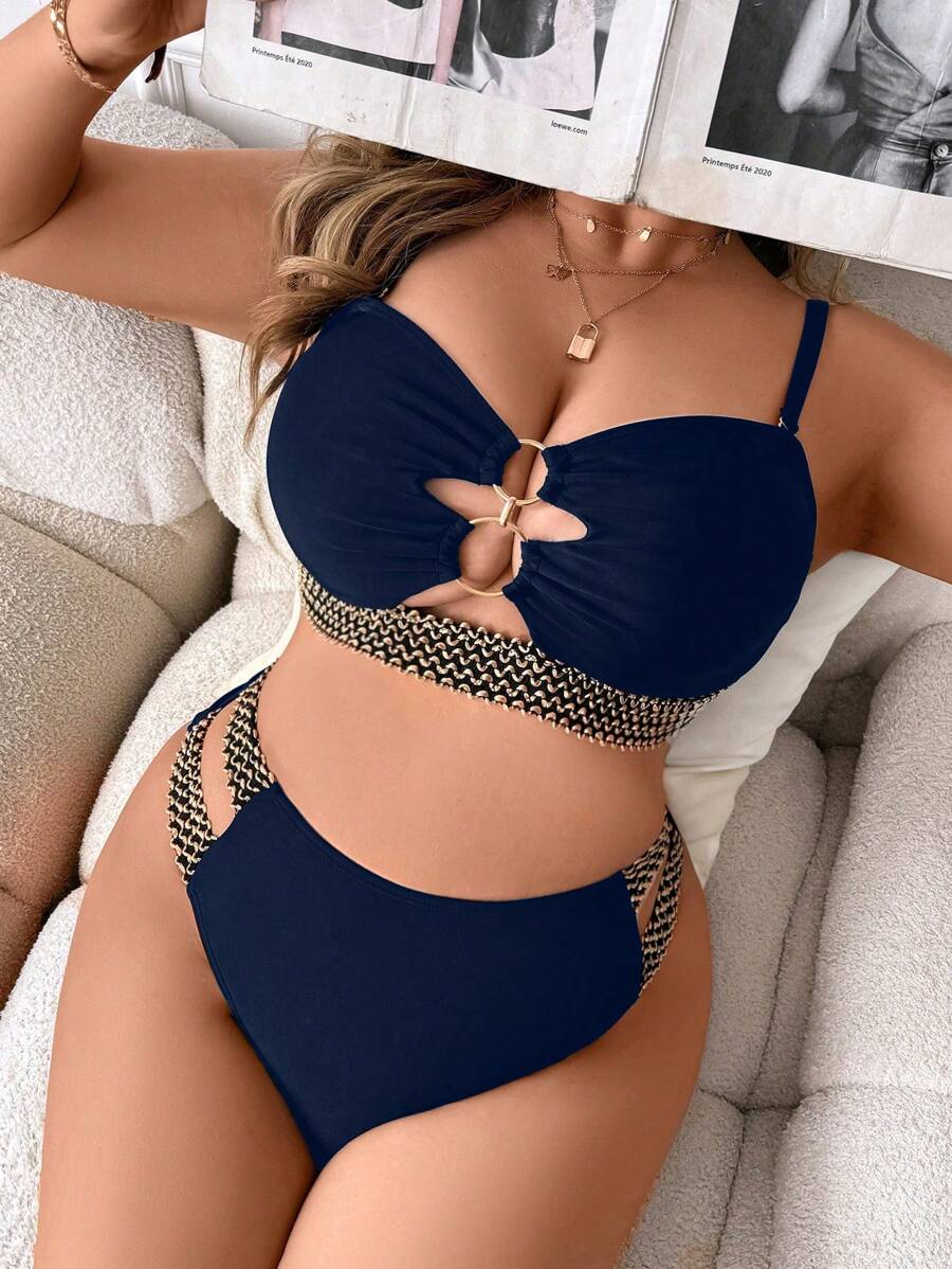 Bikini Donna Taglie Forti A Righe – Sexy, Schiena Scoperta, Asciugatura Rapida, Perfetto Per Spiaggia E Vacanze Estive