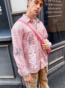 PAVTROS 男式 Y2k 休闲格纹图案前扣长袖衬衫，秋季，适合派对，丈夫