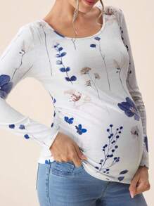 SHEIN Áo thun bà bầu cổ tròn tay dài màu trơn, áo thun, cho mùa thu - Nhiều màu - Xem 6