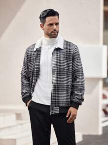 Manfinity Homme Chaqueta casual de hombre con cuello a cuadros y bloques de color, chaqueta ligera y colorida a cuadros para salir, ideal para otoño, regalos para amigos, esposo, novio