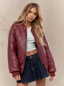 MISSGUIDED Veste matelassée style bombardier Top de gamme, matelassée, mode d'hiver, vêtements d'extérieur, fermeture éclair avant, surpiqûre en diamant, style décontracté pour l'automne, streetwear