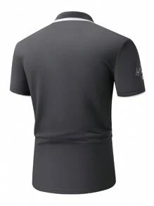 Manfinity Homme 大码男式撞色边饰休闲短袖 Polo 衫 - 深灰色 - 查看 2