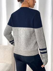 SHEIN LUNE European And American New Autumn/Winter Blogger Same Style Fashionable Colorblock Patchwork Round Neck Casual Pullover Sweater Knit Pullover Fall - Multicolor - View 2