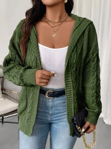 Vionelle Cardigan oversize con cappuccio, tinta unita, manica lunga a goccia, vestibilità morbida e casual, adatto per autunno/inverno - Verde - Visualizzare 3