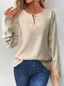 SHEIN LUNE 女士纯色前扣休闲长袖衬衫