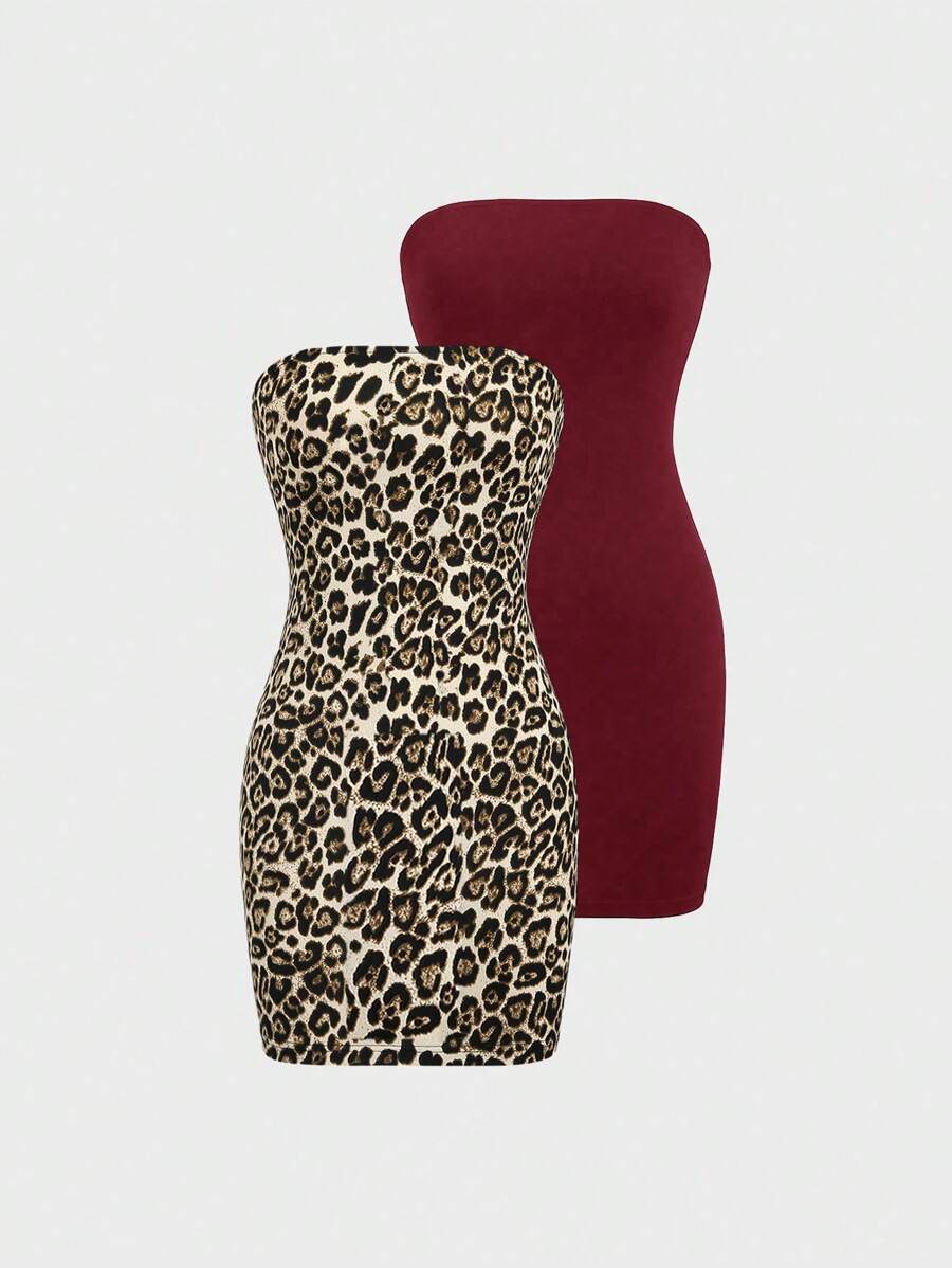 SHEIN Unity 豹纹露背紧身连衣裙迷你短款女装 - 彩色 - 查看 1