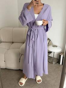 DAZY 1 bucată halat lung casual lejer pentru femei, culoare solidă, pijama de toamnă