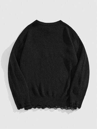Street Life Men's Casual Crew Neck Long Sleeve Pullover Sweater With Embroidered Slogan