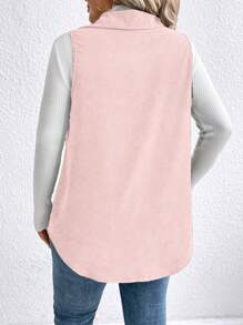 SHEIN LUNE Áo khoác không tay màu trơn cỡ lớn cài nút phía trước - Hồng - Xem 2