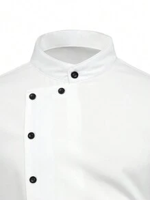 Manfinity Homme Men's Business Casual Simple Solid Stand Collar Long Sleeve Plain Work Shirt, Spring/Autumn, For Husband