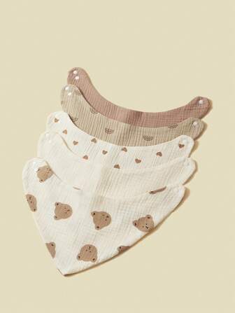 5pcs/Set Cotton Baby Bibs, Soft Gauze Triangle Drool Bandana