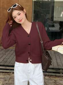 DAZY Cardigan Casual Feminino com Decoração de Laço, Outono - Fúcsia - Visão 5