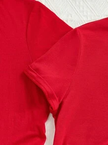 Manfinity VCAY Tricou casual unisex cu mânecă scurtă cu plasture cu transfer termic, potrivit pentru Ziua Îndrăgostiților
