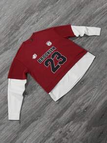 Manfinity Sporsity Herren lässige Hoodie-Pullover aus zweifarbigem Patchwork mit Buchstaben-Muster für den Herbst