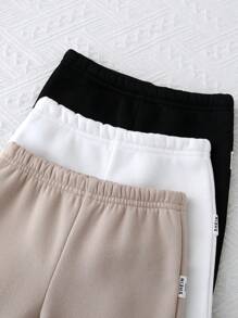 SHEIN Set di 3 pantaloni in pile per neonati maschi/femmine, colori nero, bianco, cachi, morbidi, confortevoli e caldi, adatti per ogni occasione, casual, perfetti per autunno/inverno, ideali per casa, uscite e attività sportive