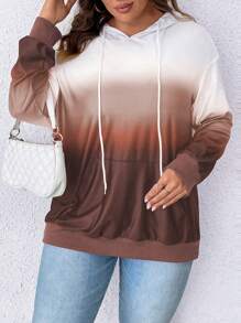 SHEIN LUNE Sudadera con cordón de color degradado talla grande, informal para otoño - Café integral - Ver 5