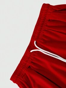 Manfinity Homme 男士休闲圆领运动衫和运动裤套装，秋季 - 紅色 - 查看 4