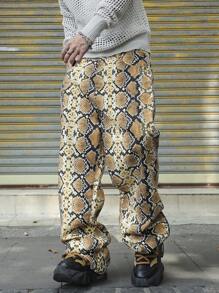 Manfinity EMRG 男士时尚蛇皮印花牛仔长裤 - 彩色 - 查看 4