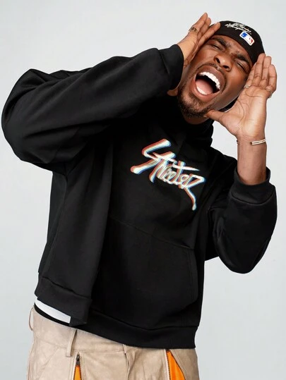 Manfinity VCAY Men's Letter Print Pocket Hoodie Sweatshirt, For Fall Winter