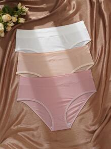 3pcs/Set Plus Size Solid Color Casual Daily Underwear - Multicolor - View 1