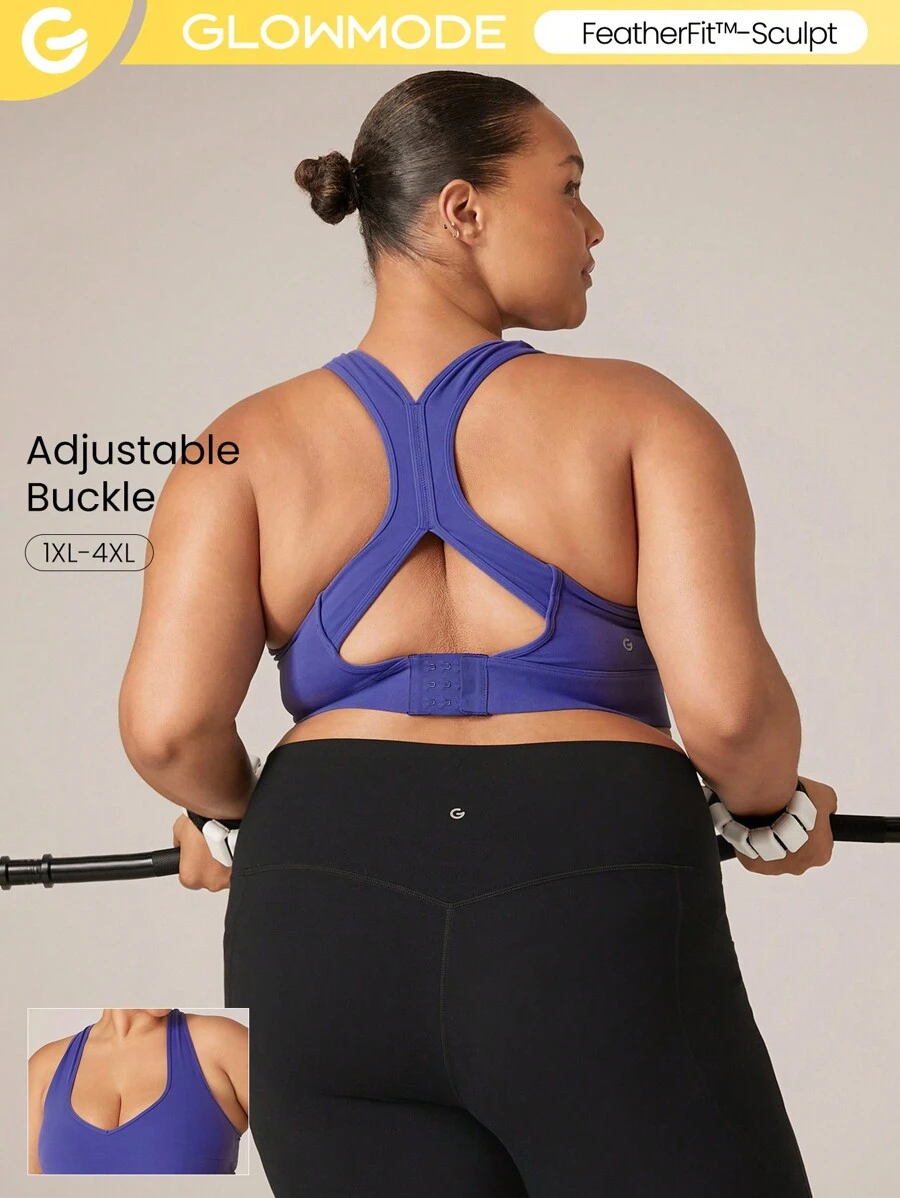 GLOWMODE FeatherFit™-Sculpt Cutout Racerback Sports Bra Tank Top Medium Impact Jogging Running Training Removable Cups - Violet Purple - View 1