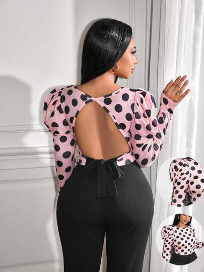 Zolique 轻奢优雅冬季女装长袖波点印花后背镂空吊带设计女T恤秋季女装