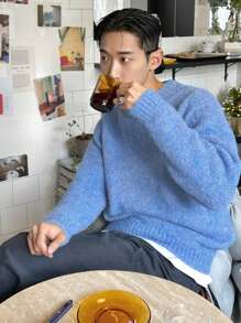 DAZY Men's Simple Casual Solid Color Crew Neck Sweater Fall,Winter