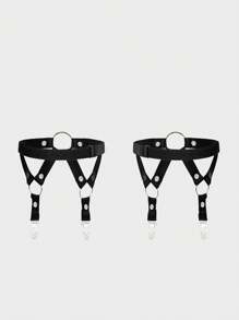 Spicy Aura Women Solid Color Hollow-Out Minimalist Sexy Lingerie Accessories - Black - View 2