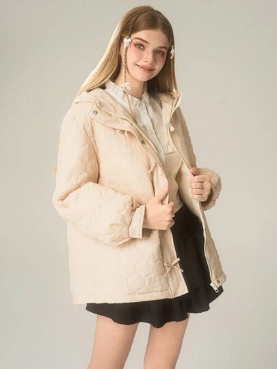 少女女孩 2024 秋冬新款蝴蝶结装饰可爱羽绒夹克