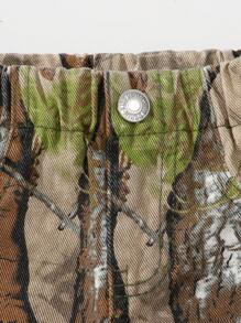 女婴 Y2K 时尚粉色迷彩松紧腰工装牛仔裤 - 軍綠色 - 查看 8