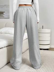 SHEIN EZwear Women's New Light Gray Thermal Lined Casual Loose Wide Leg Pants