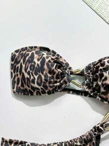 Swim Vcay 2pcs Sexy Vacation Style Random Printed Bandeau Top & Tie Strap Bikini Bottom Ladies Swimwear Set, Summer